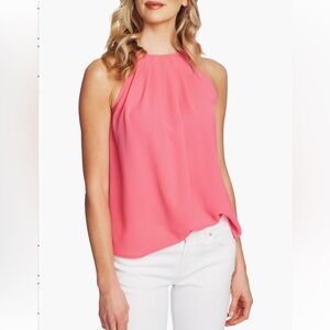 CeCe Size XS Pleat Halter Top Blouse in Pink Flamingo Worn Once Flowy EUC